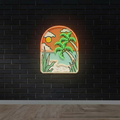Tropical Beach Scene UV Print LED Neon Art Sign