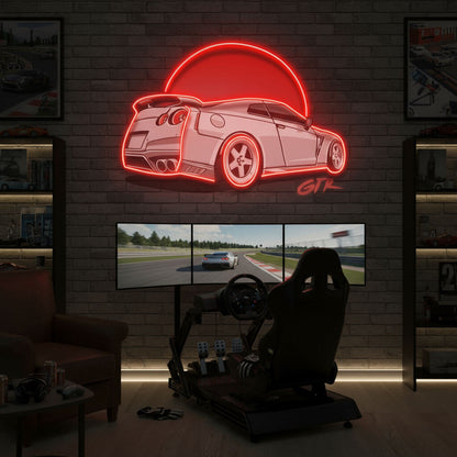 White GTR Red Moon Man Cave LED Neon Sign