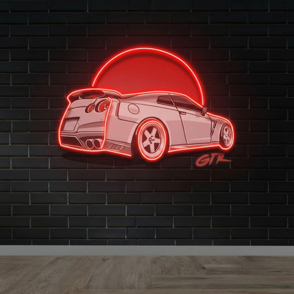 White GTR Red Moon Man Cave LED Neon Sign